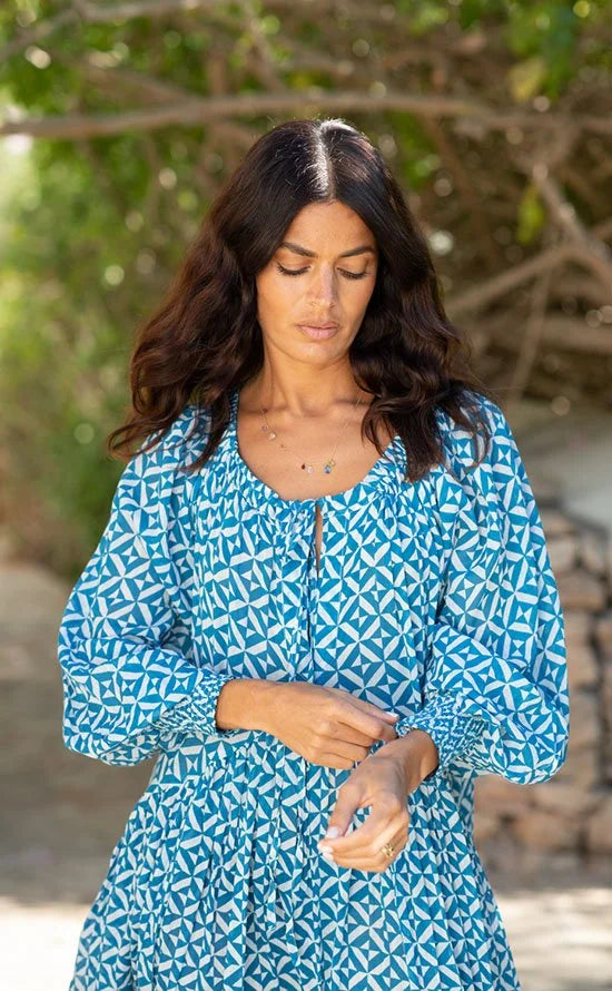 Grace Geometric Print Dress Blue