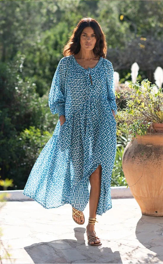 Grace Geometric Print Dress Blue