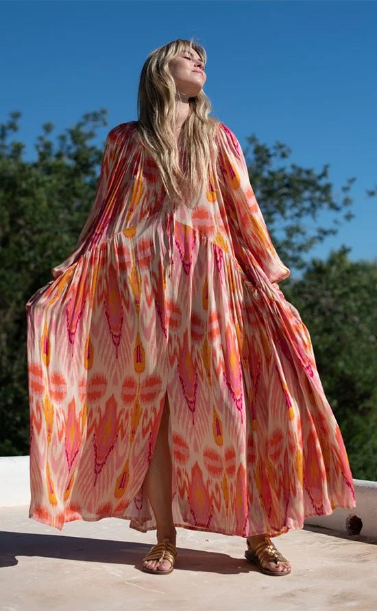 Grace Ikat Print Maxi Dress Pink