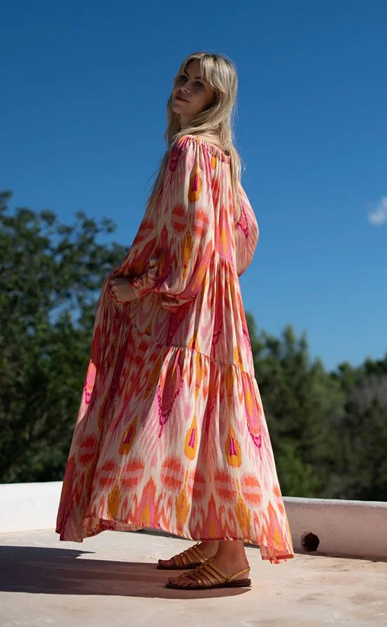 Grace Ikat Print Maxi Dress Pink