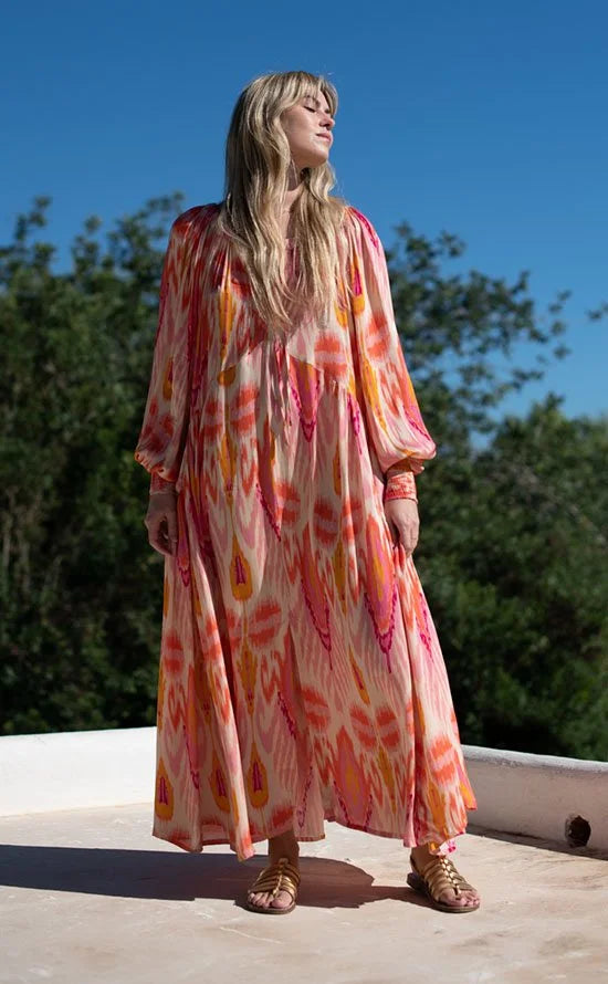 Grace Ikat Print Maxi Dress Pink