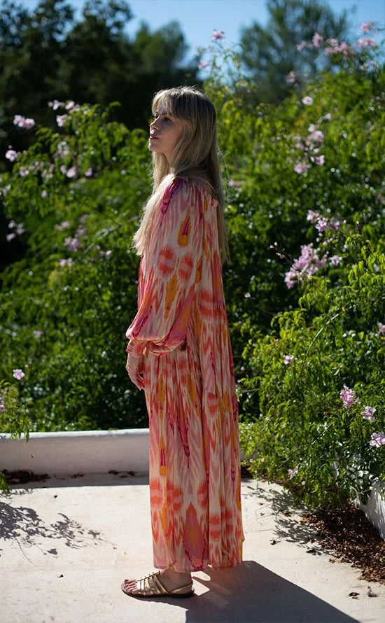 Grace Ikat Print Maxi Dress Pink