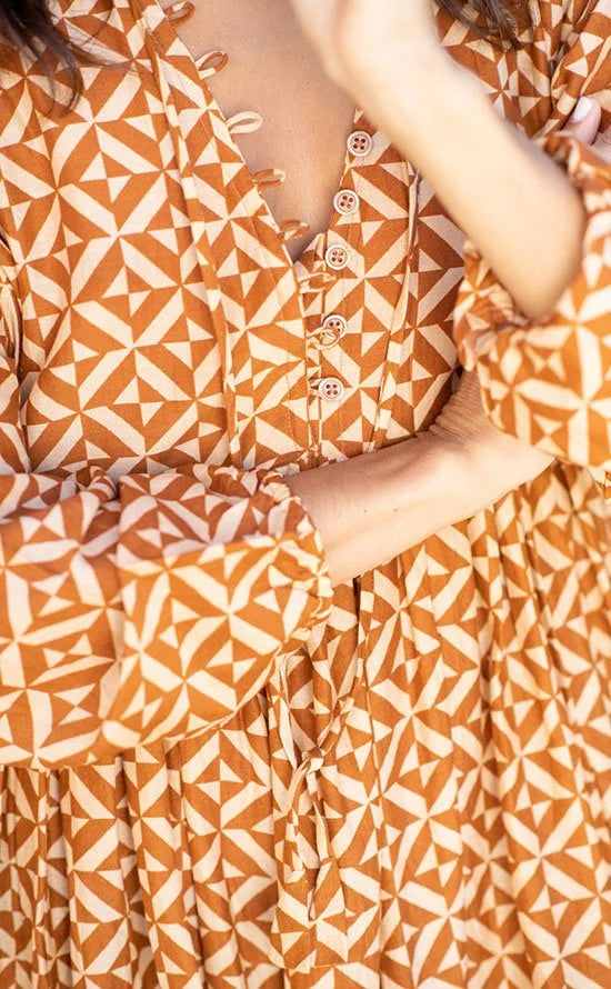 Lola Geometric Print Dress Orange
