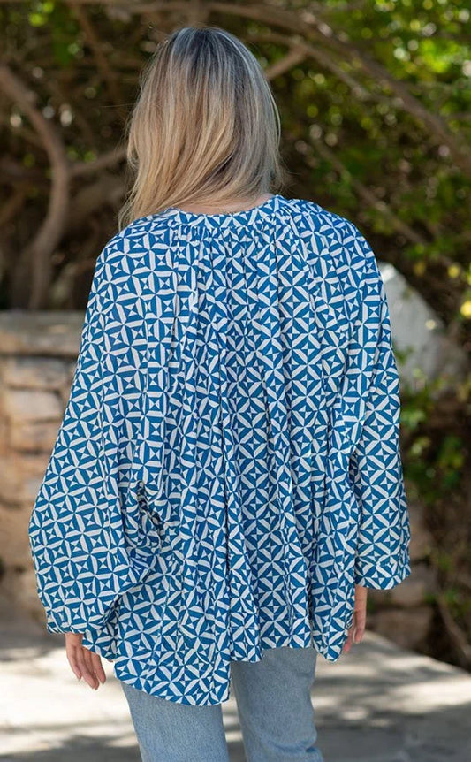 Grace Geometric Print Blouse Blue