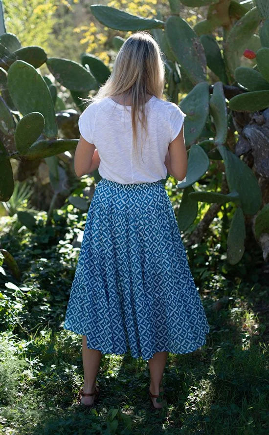 Grace Geometric Print Skirt Blue