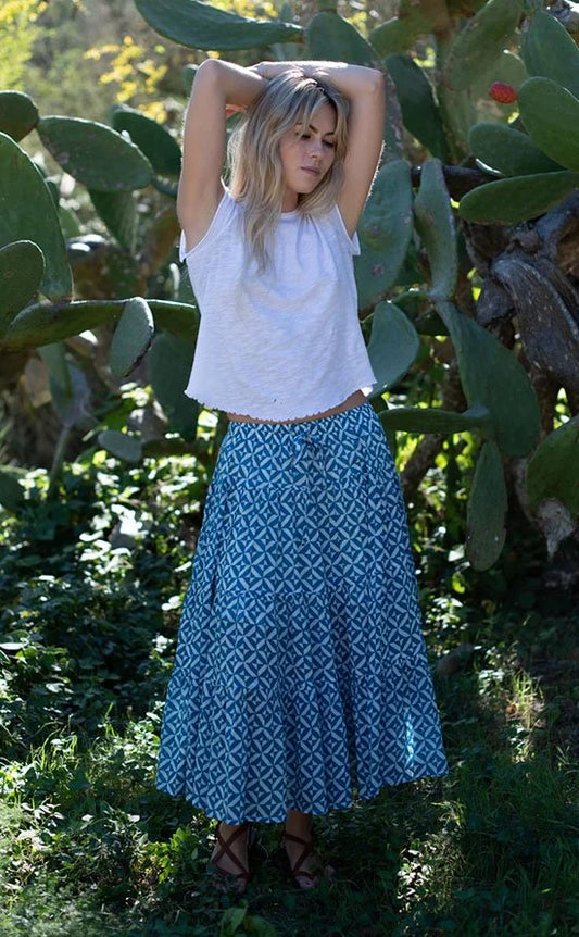 Grace Geometric Print Skirt Blue