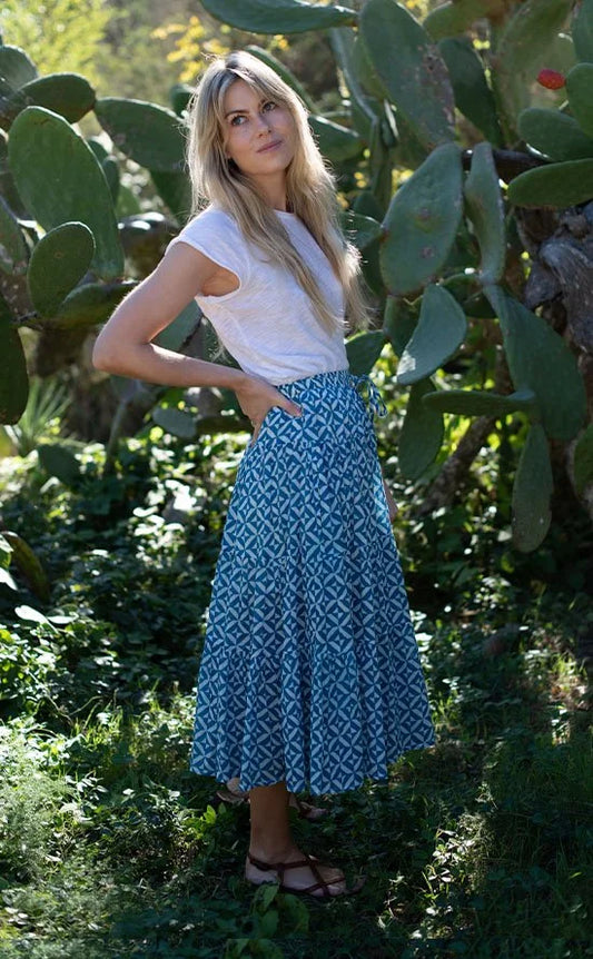 Grace Geometric Print Skirt Blue