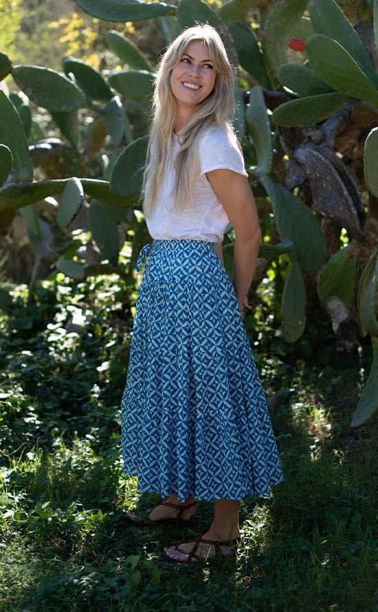 Grace Geometric Print Skirt Blue