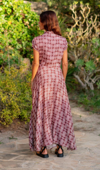HOURGLASS PRINT MAXI DRESS BROWN