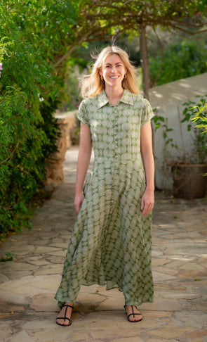 HOURGLASS PRINT MAXI DRESS GREEN