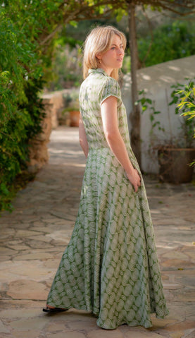 HOURGLASS PRINT MAXI DRESS GREEN