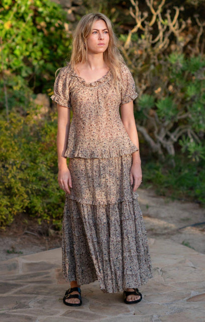 DITSY PRINTED RUFFLE MAXI SKIRT